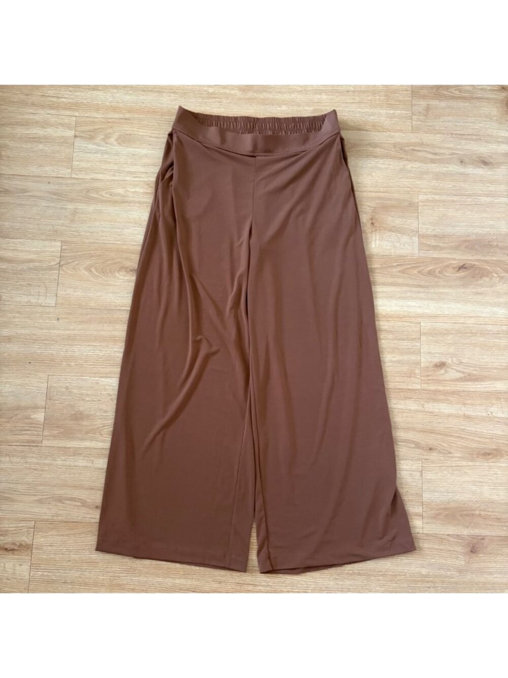 Three Dots Athletic Pull On Wide Leg Silhouette Pants Brown Women’s Size L